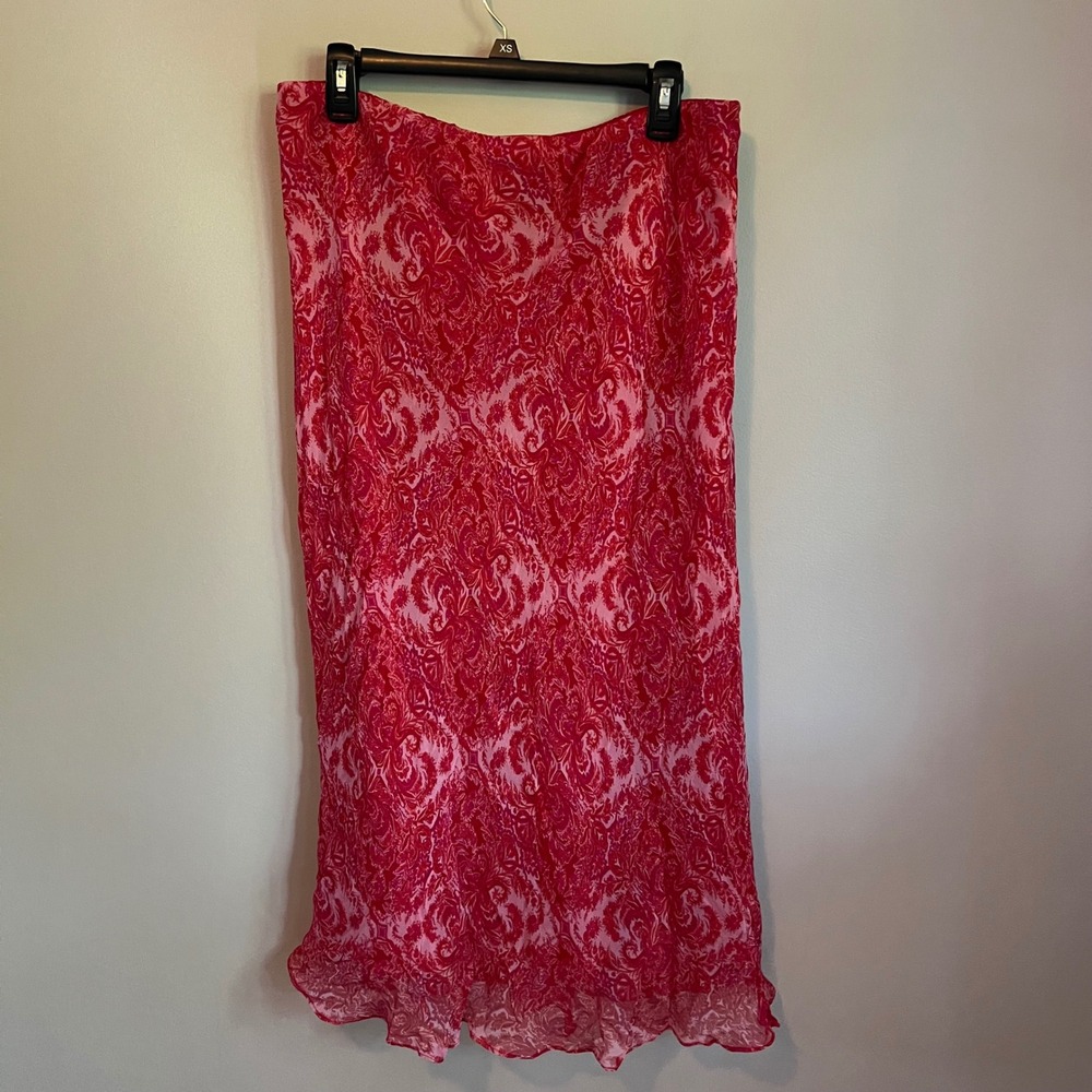Ashley Stewart Pink Paisley 100% Silk Lined Midi Skirt Plus 18 90's Y2K Boho